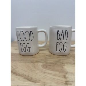 Rae Dunn By Magenta COFFEE AND TEA Mug Set Ceramic‎ Good Egg Bad Egg #56